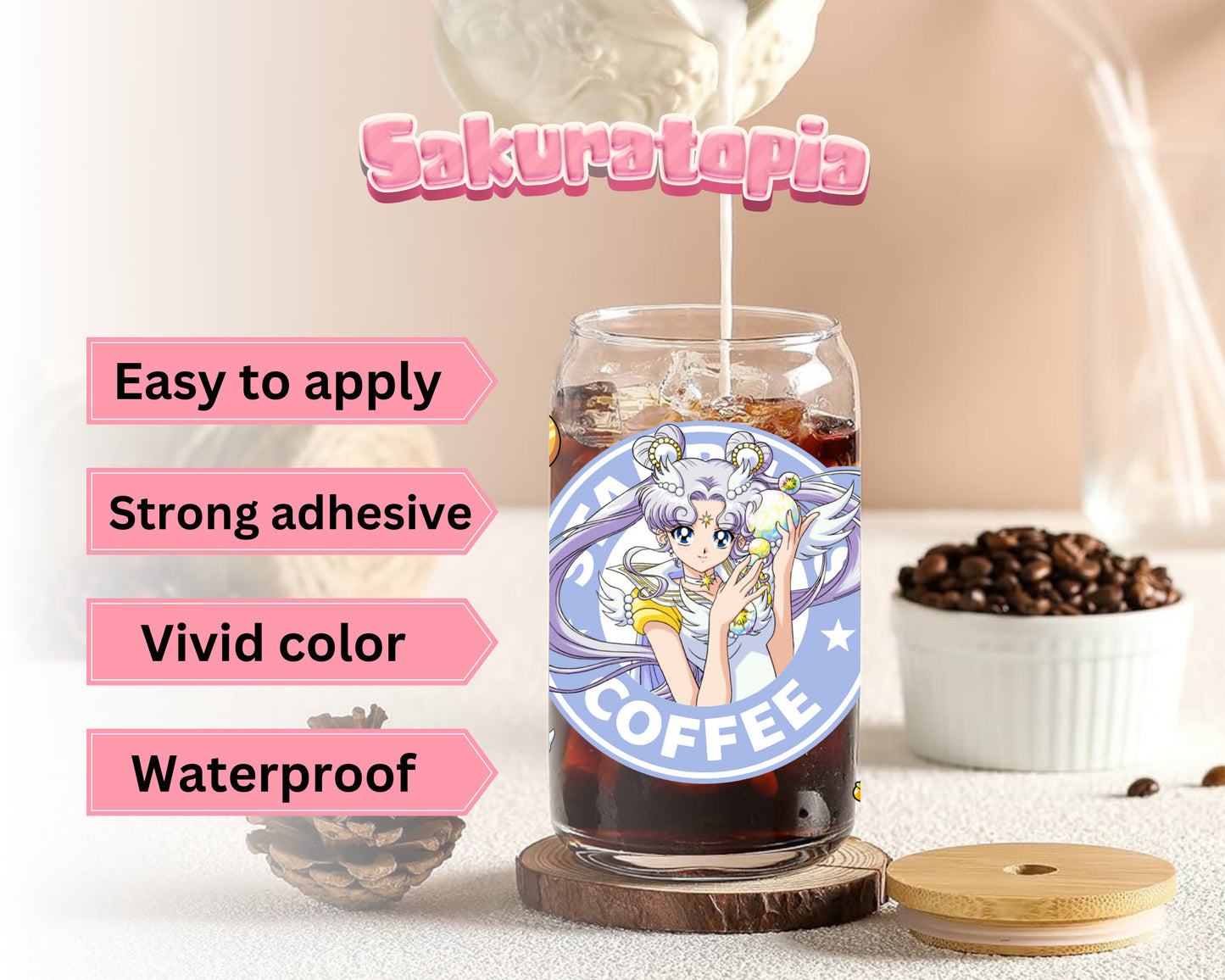 UVDTF Anime Cup Wrap, Ready to Use Glass Cup UVDTF transfers for Glass Can | Ready to Apply UVDTF wraps for Libbey Glass