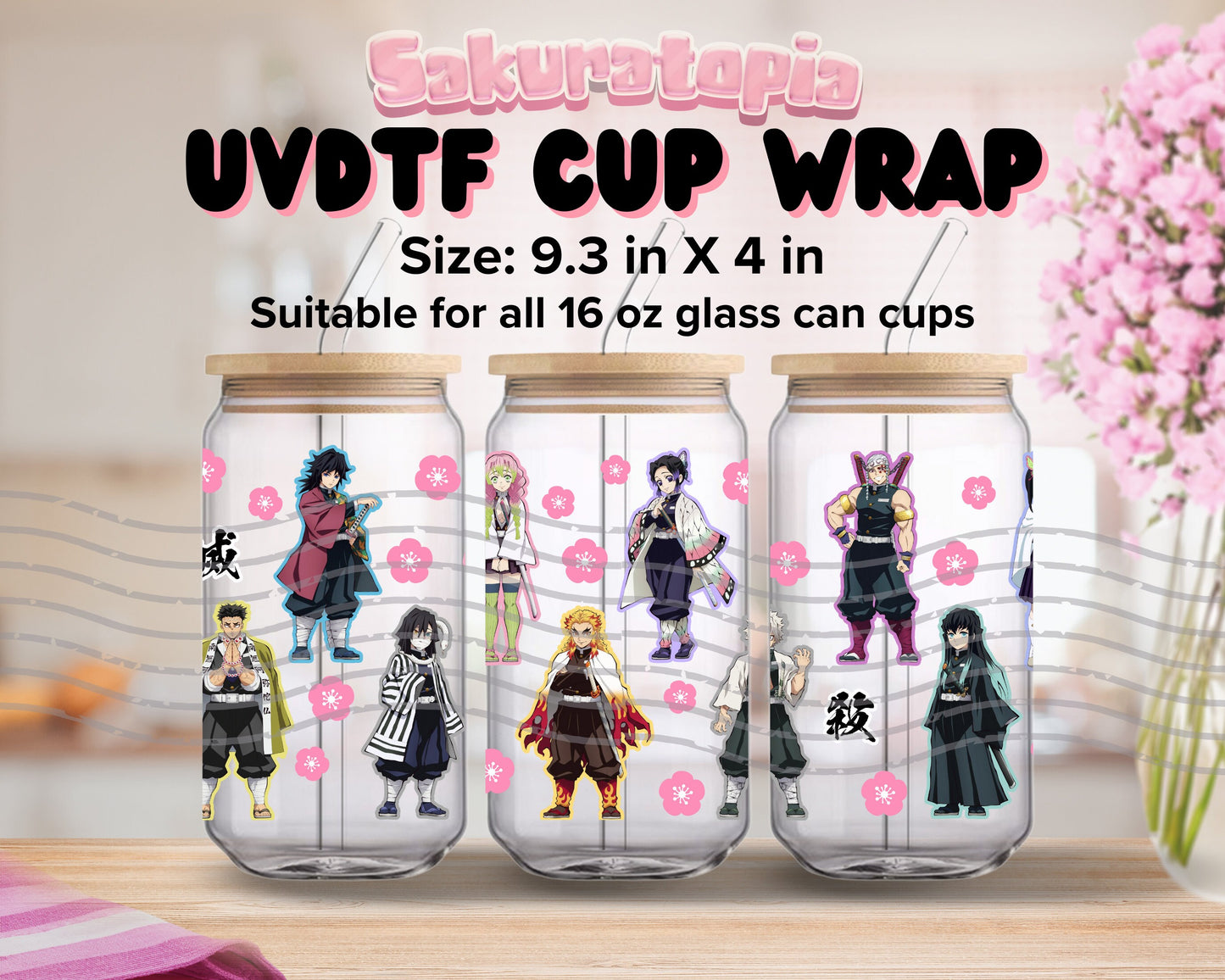 UVDTF Anime Cup Wrap, Ready to Use Glass Cup UVDTF transfers for Glass Can | Ready to Apply UVDTF wraps for Libbey Glass