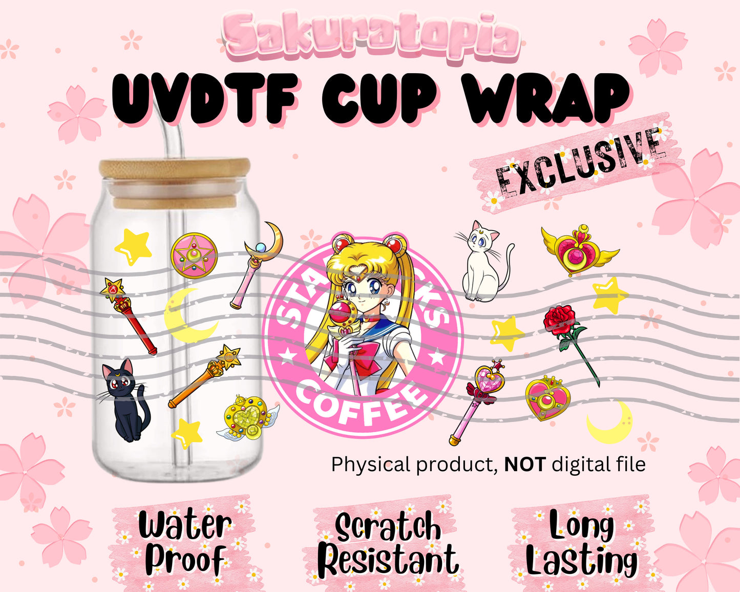 UVDTF Anime Cup Wrap, Ready to Use Glass Cup UVDTF transfers for Glass Can | Ready to Apply UVDTF wraps for Libbey Glass