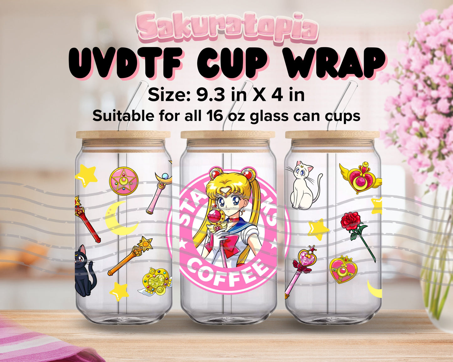 UVDTF Anime Cup Wrap, Ready to Use Glass Cup UVDTF transfers for Glass Can | Ready to Apply UVDTF wraps for Libbey Glass