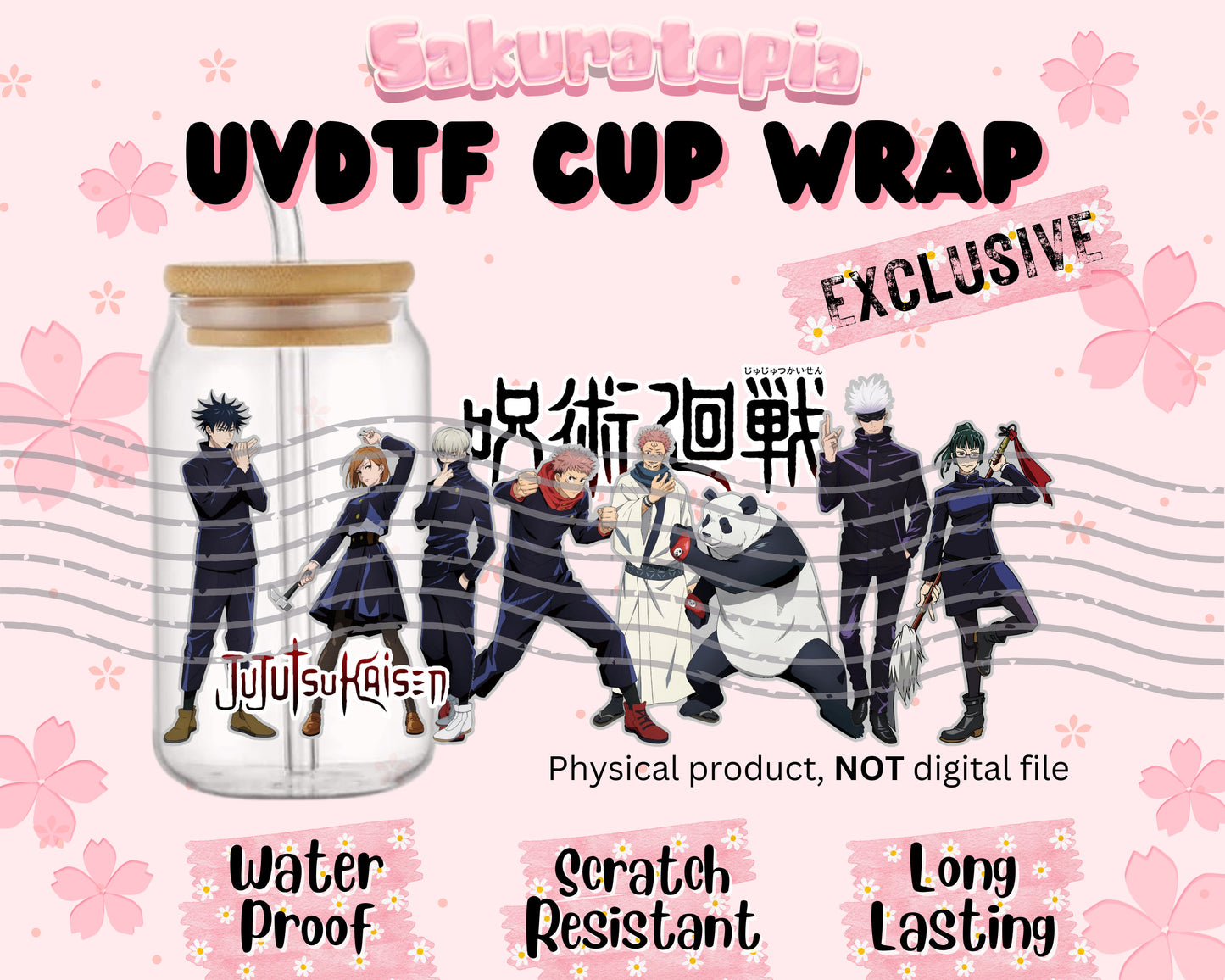 UVDTF Anime Cup Wrap, Ready to Use Glass Cup UVDTF transfers for Glass Can | Ready to Apply UVDTF wraps for Libbey Glass