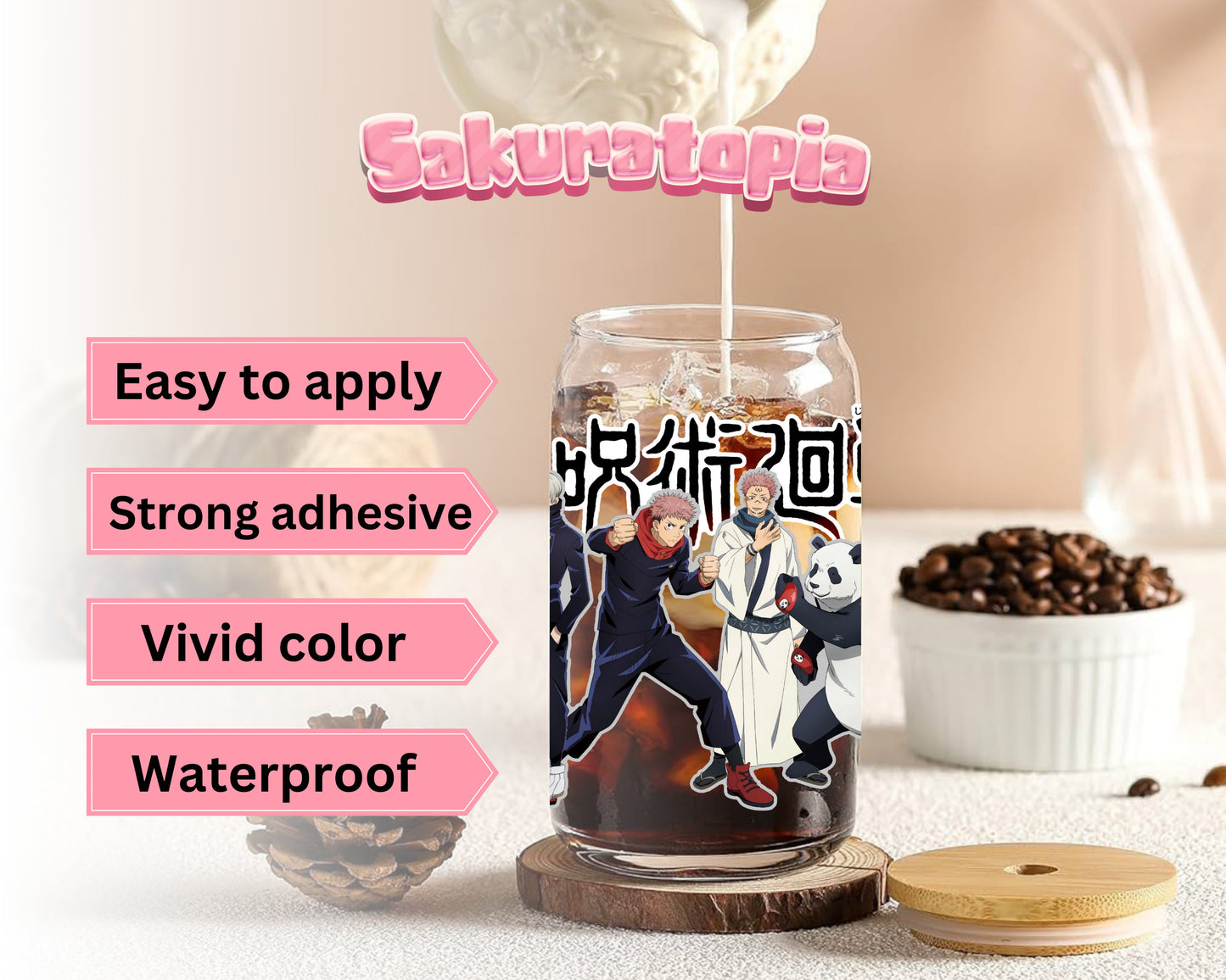 UVDTF Anime Cup Wrap, Ready to Use Glass Cup UVDTF transfers for Glass Can | Ready to Apply UVDTF wraps for Libbey Glass