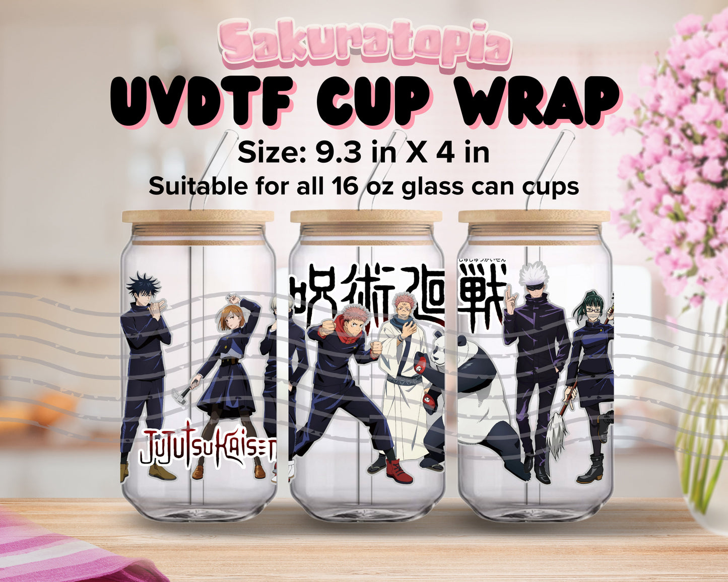 UVDTF Anime Cup Wrap, Ready to Use Glass Cup UVDTF transfers for Glass Can | Ready to Apply UVDTF wraps for Libbey Glass
