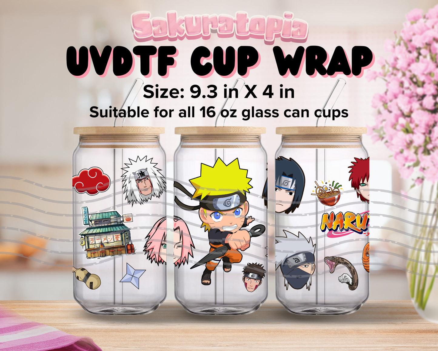UVDTF Anime Cup Wrap, Ready to Use Glass Cup UVDTF transfers for Glass Can | Ready to Apply UVDTF wraps for Libbey Glass