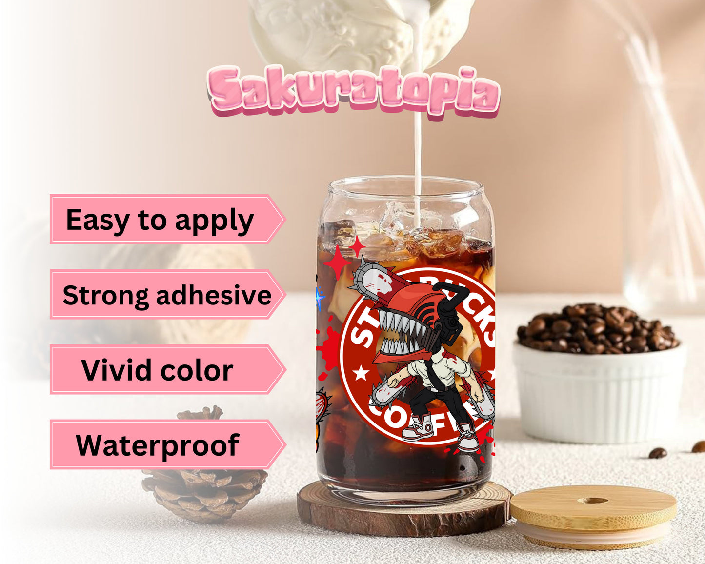 UVDTF Anime Cup Wrap, Ready to Use Glass Cup UVDTF transfers for Glass Can | Ready to Apply UVDTF wraps for Libbey Glass