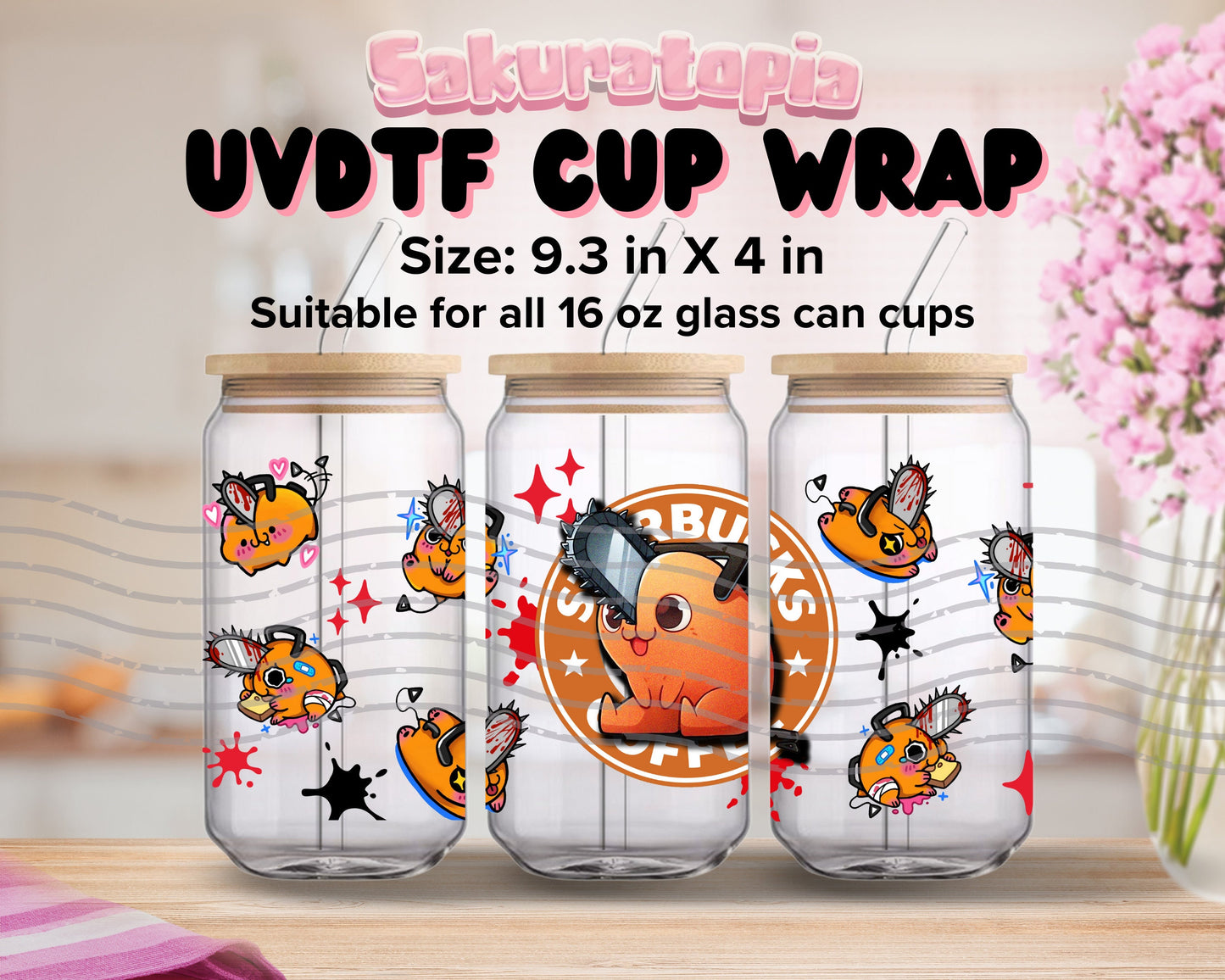 UVDTF Anime Cup Wrap, Ready to Use Glass Cup UVDTF transfers for Glass Can | Ready to Apply UVDTF wraps for Libbey Glass