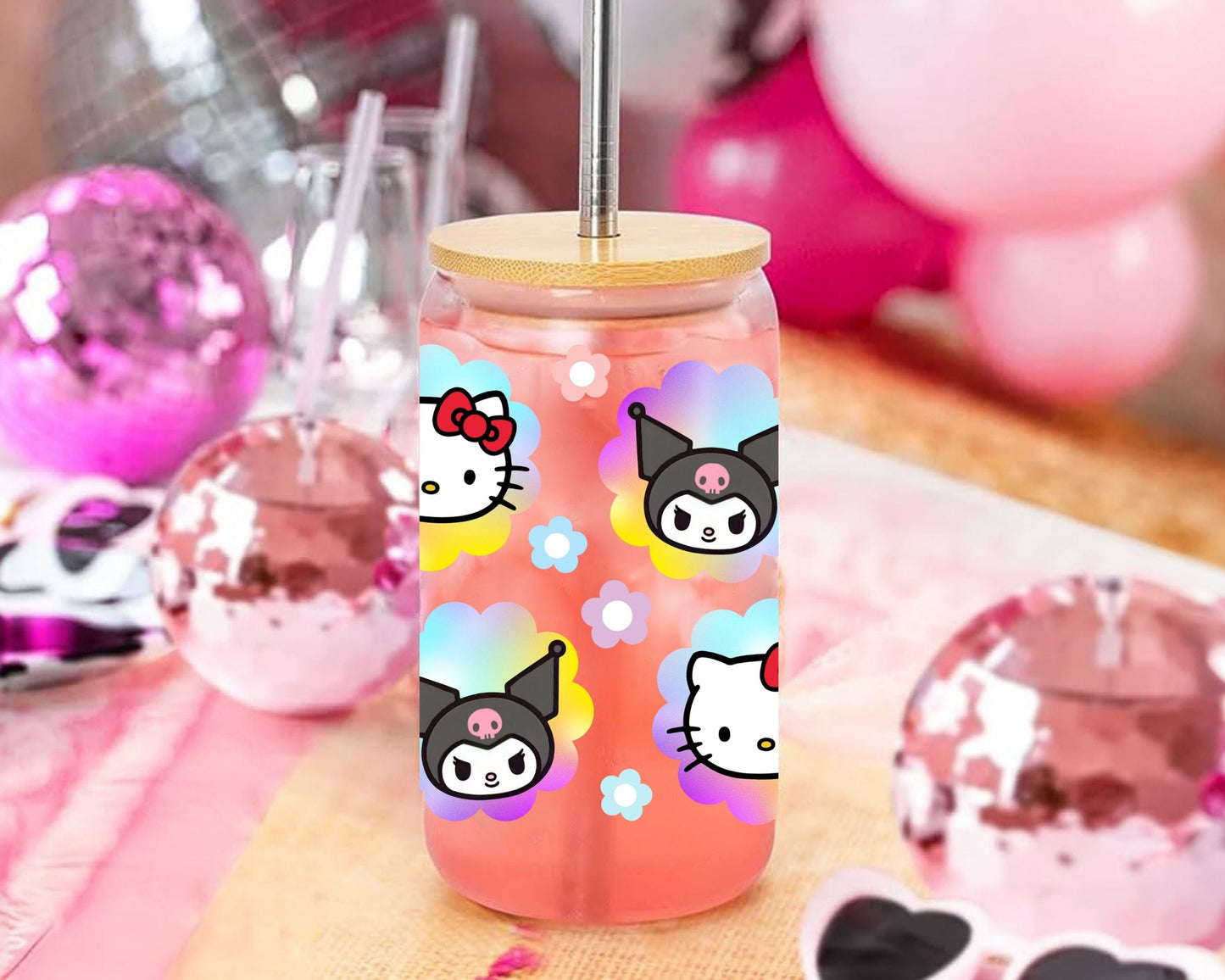 UVDTF Sanrio Anime Cup Wrap, Ready to Use Glass Cup UVDTF transfers for Glass Can | Ready to Apply UVDTF wraps for Libbey Glass