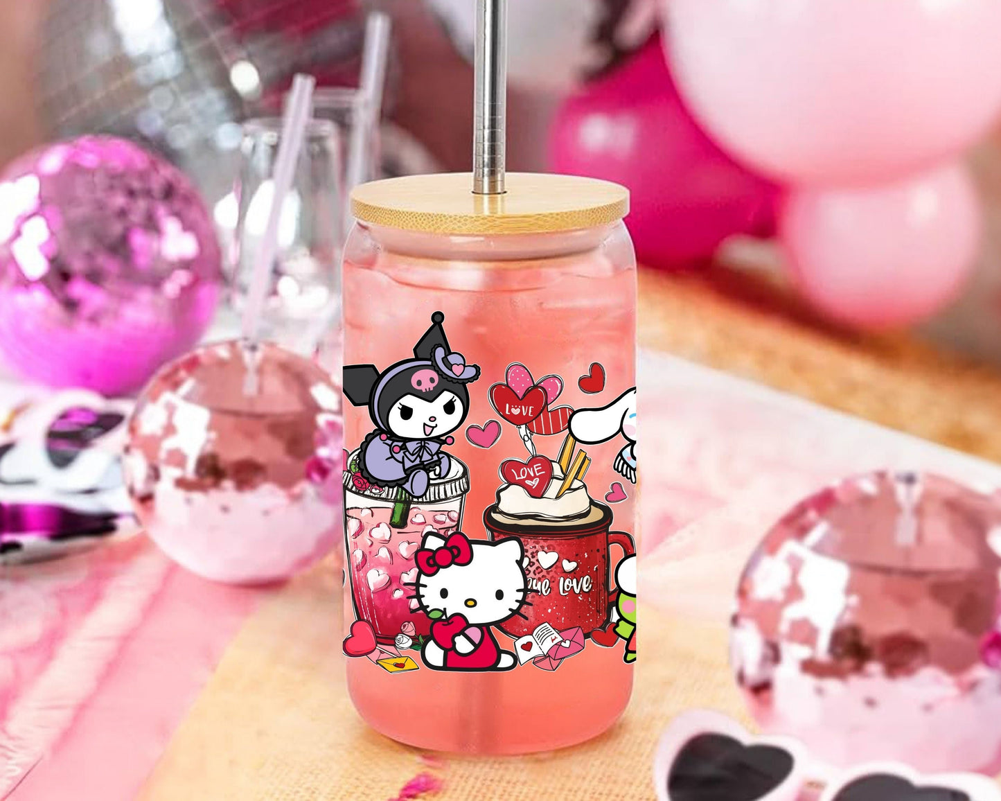 UVDTF Sanrio Anime Cup Wrap, Ready to Use Glass Cup UVDTF transfers for Glass Can | Ready to Apply UVDTF wraps for Libbey Glass