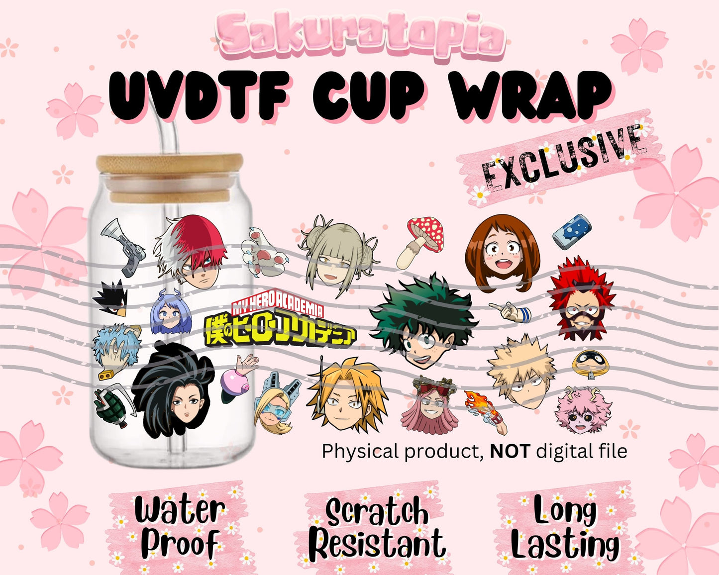 UVDTF Anime Cup Wrap, Ready to Use Glass Cup UVDTF transfers for Glass Can | Ready to Apply UVDTF wraps for Libbey Glass