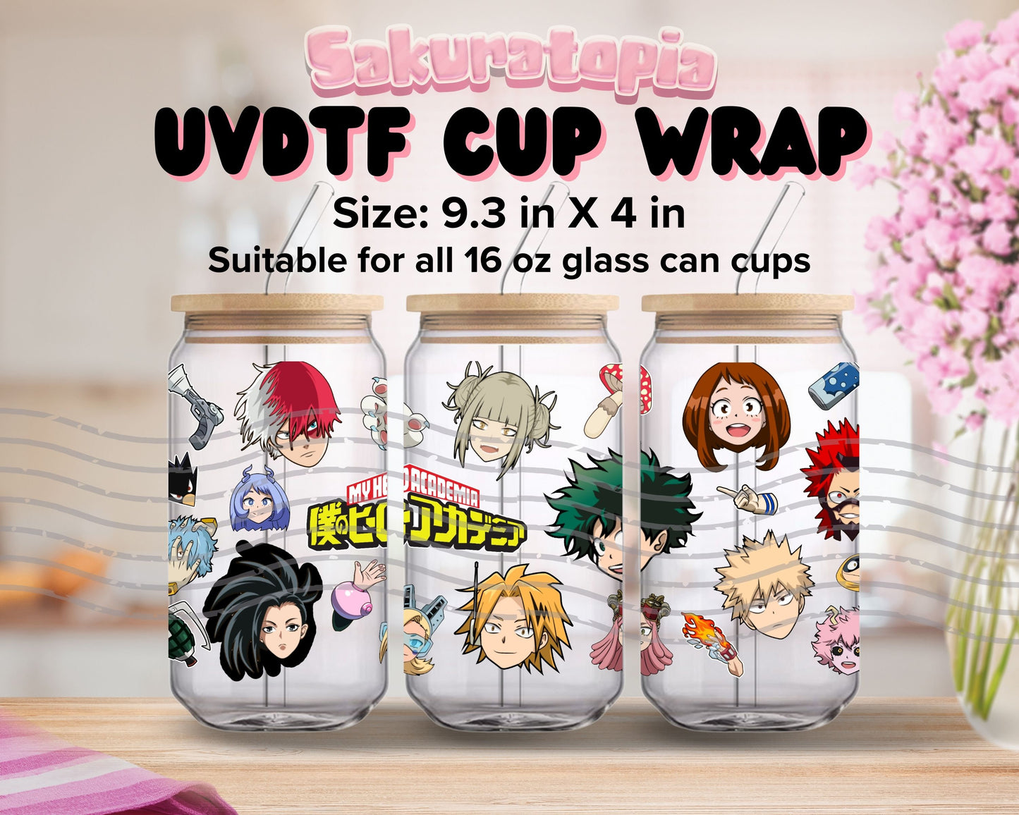 UVDTF Anime Cup Wrap, Ready to Use Glass Cup UVDTF transfers for Glass Can | Ready to Apply UVDTF wraps for Libbey Glass