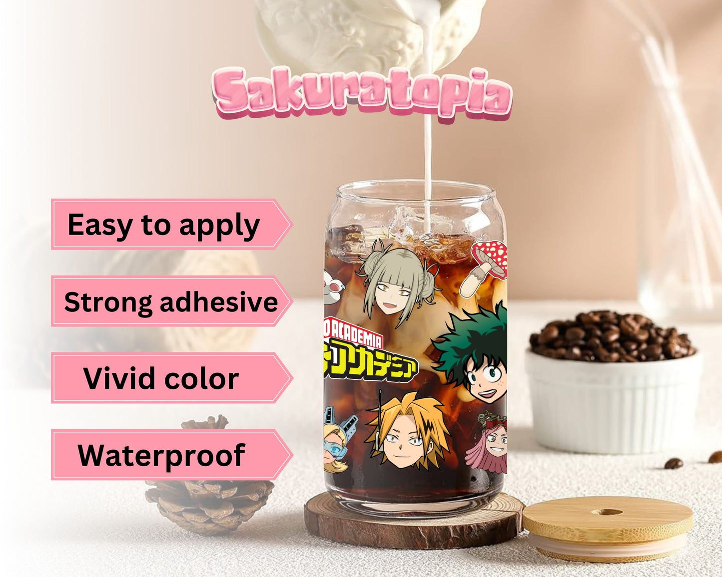 UVDTF Anime Cup Wrap, Ready to Use Glass Cup UVDTF transfers for Glass Can | Ready to Apply UVDTF wraps for Libbey Glass