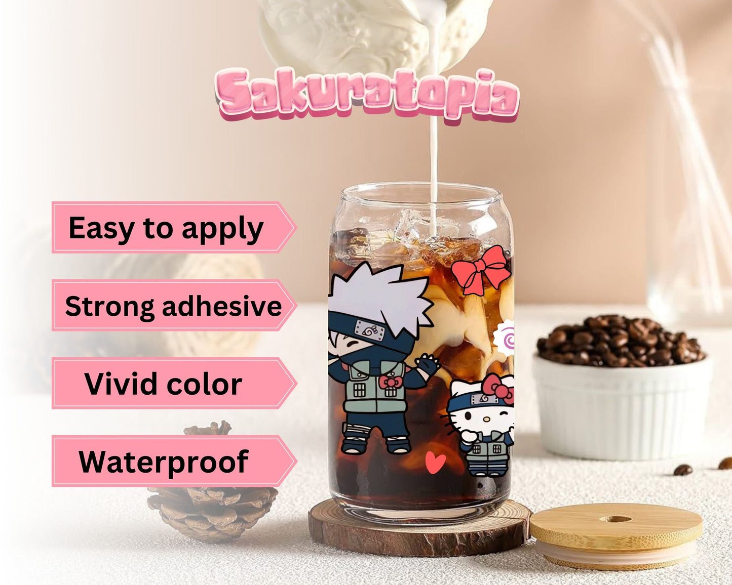 UVDTF Anime Cup Wrap, Ready to Use Glass Cup UVDTF transfers for Glass Can | Ready to Apply UVDTF wraps for Libbey Glass