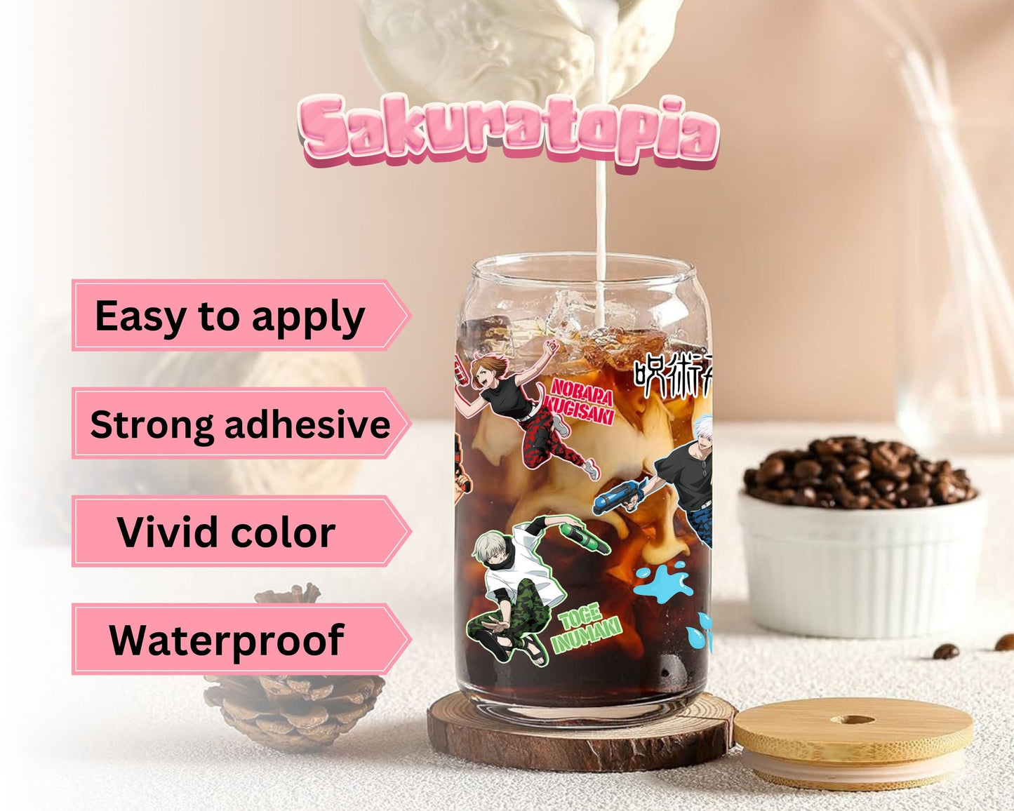 UVDTF Anime Cup Wrap, Ready to Use Glass Cup UVDTF transfers for Glass Can | Ready to Apply UVDTF wraps for Libbey Glass