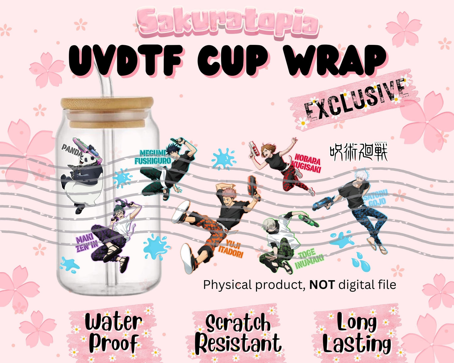 UVDTF Anime Cup Wrap, Ready to Use Glass Cup UVDTF transfers for Glass Can | Ready to Apply UVDTF wraps for Libbey Glass