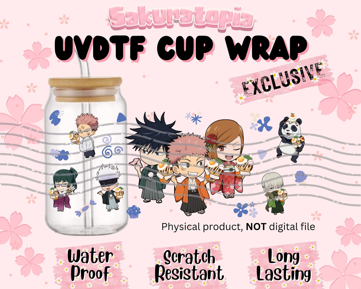 UVDTF Anime Cup Wrap, Ready to Use Glass Cup UVDTF transfers for Glass Can | Ready to Apply UVDTF wraps for Libbey Glass