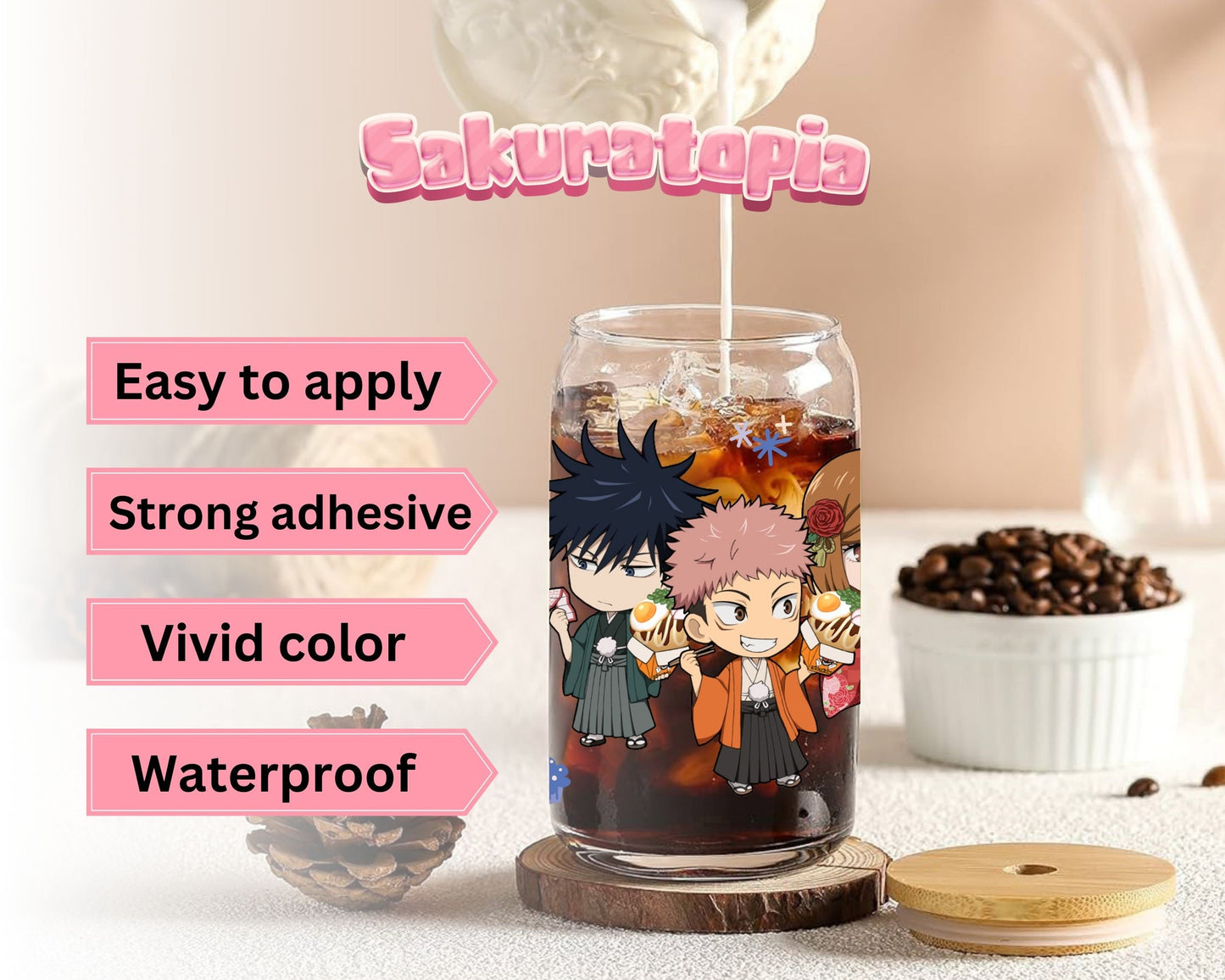 UVDTF Anime Cup Wrap, Ready to Use Glass Cup UVDTF transfers for Glass Can | Ready to Apply UVDTF wraps for Libbey Glass