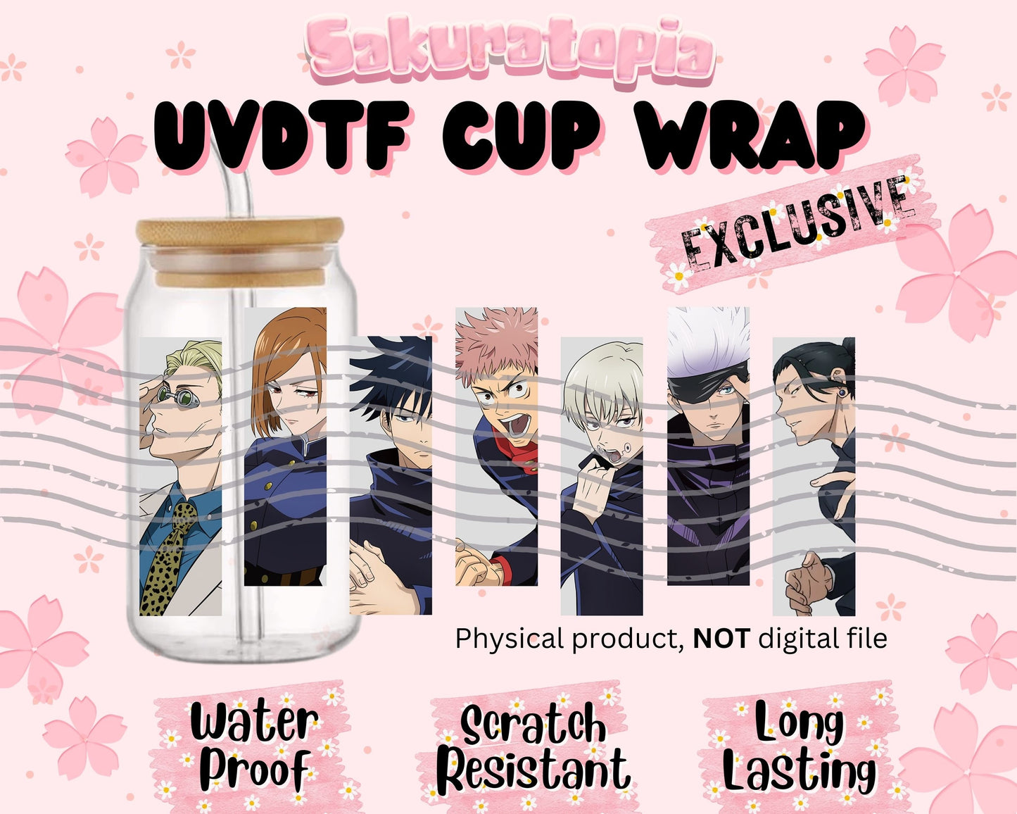 UVDTF Anime Cup Wrap, Ready to Use Glass Cup UVDTF transfers for Glass Can | Ready to Apply UVDTF wraps for Libbey Glass