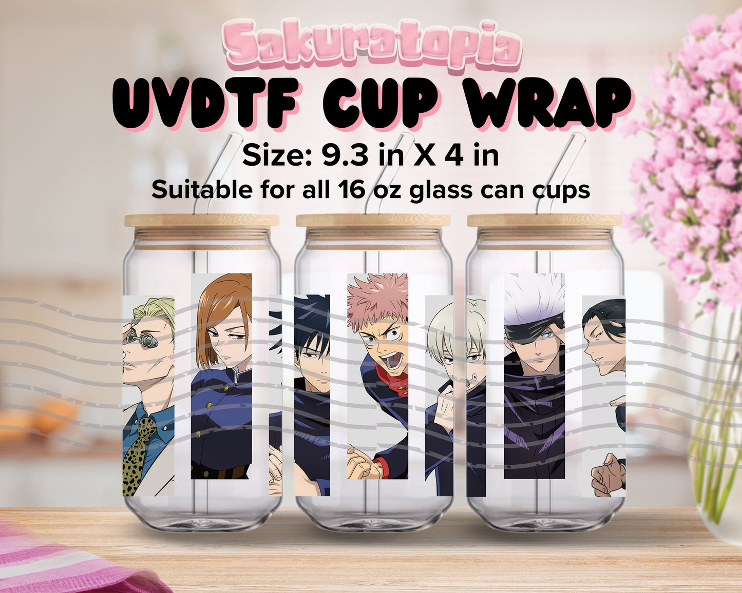 UVDTF Anime Cup Wrap, Ready to Use Glass Cup UVDTF transfers for Glass Can | Ready to Apply UVDTF wraps for Libbey Glass
