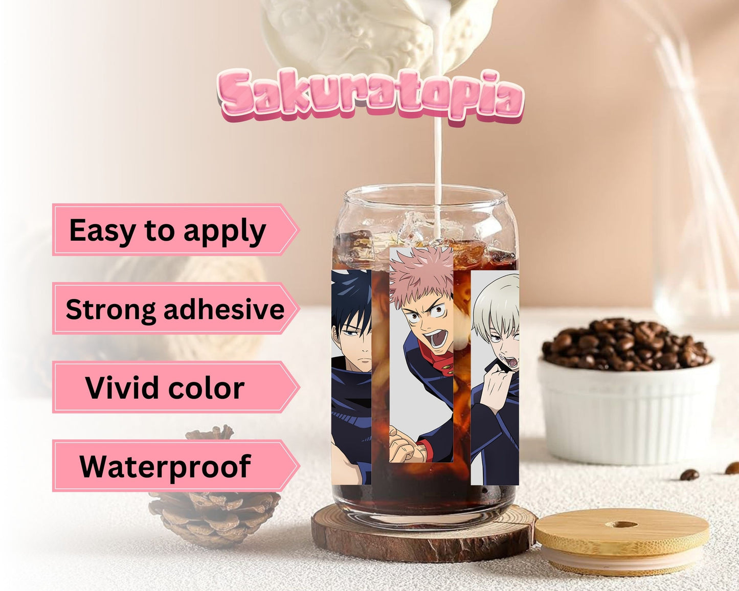 UVDTF Anime Cup Wrap, Ready to Use Glass Cup UVDTF transfers for Glass Can | Ready to Apply UVDTF wraps for Libbey Glass