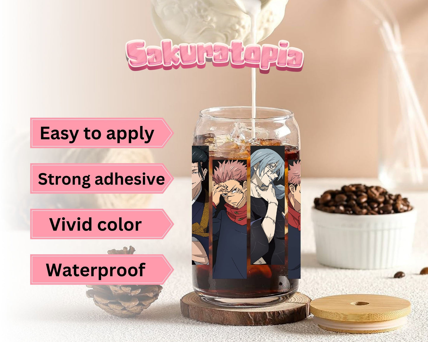 UVDTF Anime Cup Wrap, Ready to Use Glass Cup UVDTF transfers for Glass Can | Ready to Apply UVDTF wraps for Libbey Glass
