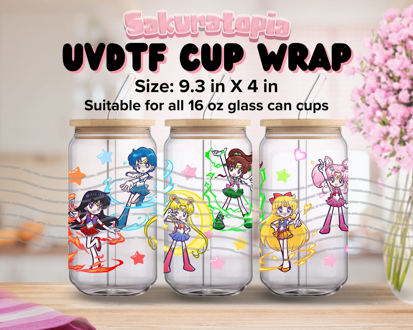 UVDTF Anime Cup Wrap, Ready to Use Glass Cup UVDTF transfers for Glass Can | Ready to Apply UVDTF wraps for Libbey Glass