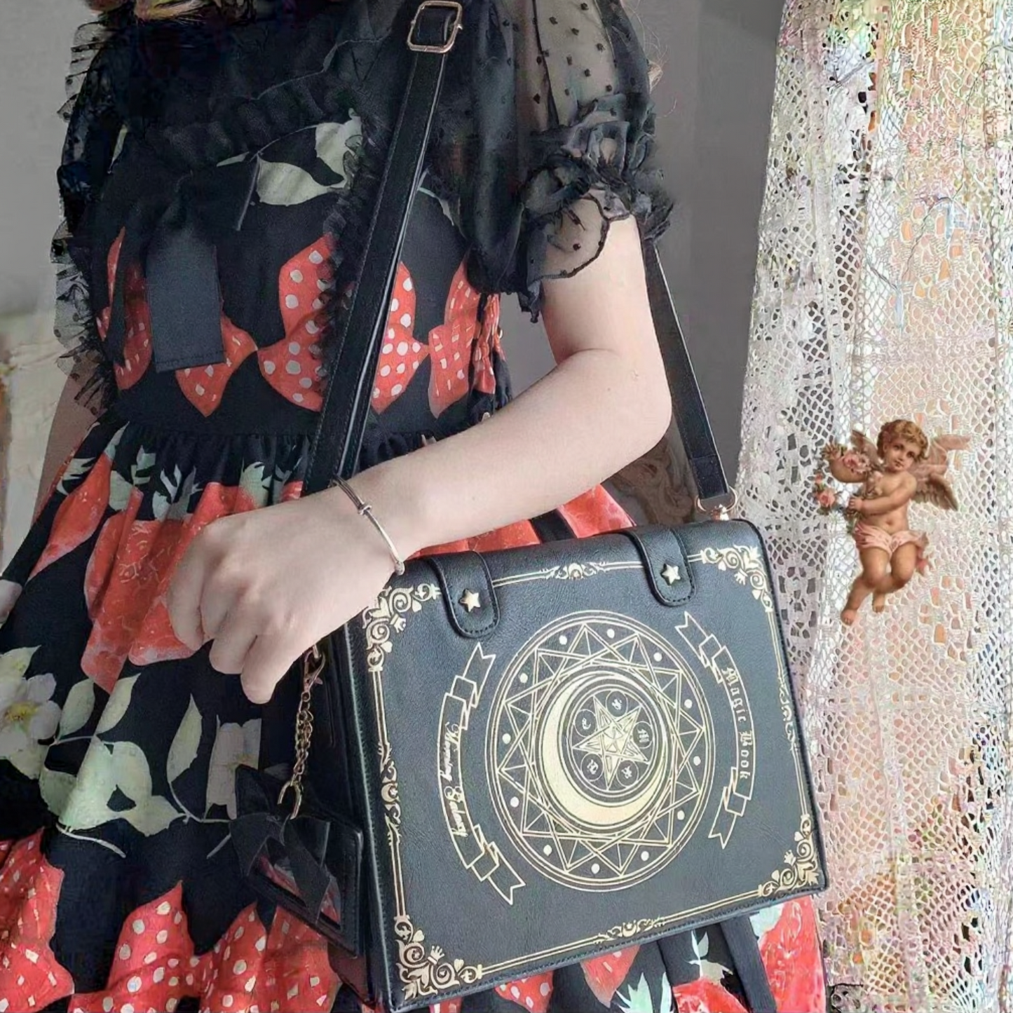 Spell Book ITA Bag, Moon Magic Book ITA Bag, PIN bag, Cross Double Shoulder Bags, Girl Backpack, Leather Flap Bag, Schoolbag, Women Handbag