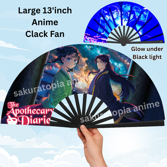 The apothecary Dairy Anime Clack Fan, Anime Rave Clack Fan, Anime Party Clack Fan, Club fan, UV glow fan, Snap fan, festival fan, 13 inch Fan