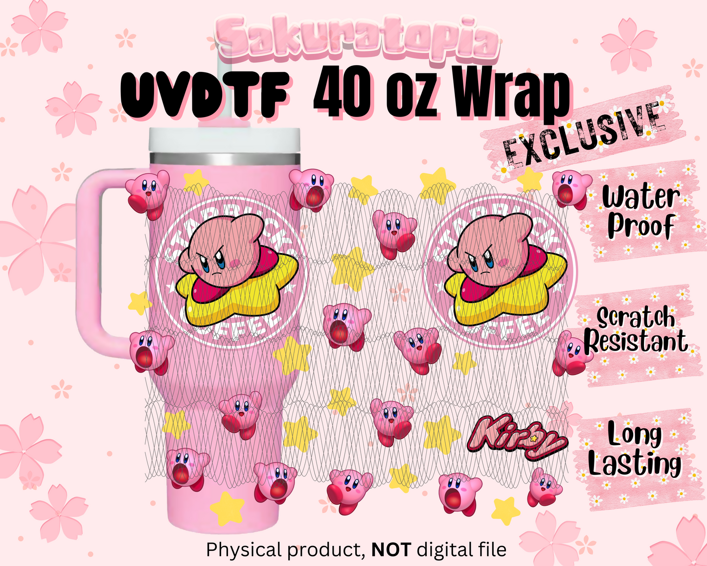 UVDTF 40oz Tumbler  Kirby Anime Wrap, Ready to Use Tumbler UVDTF transfers for tumbler | Ready to Apply UVDTF wraps for 40oz tumbler