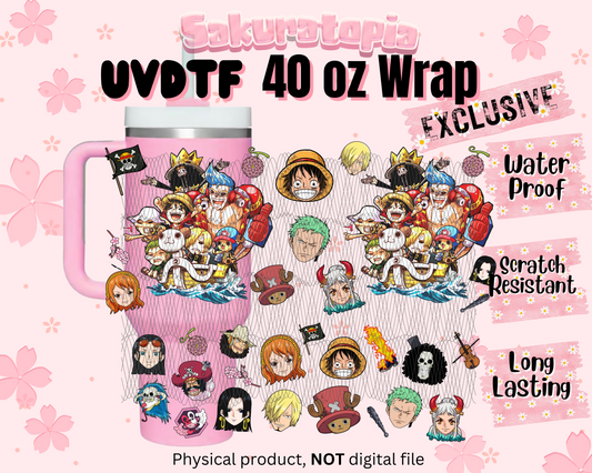 UVDTF 40oz Tumbler One Piece Anime Wrap, Ready to Use Tumbler UVDTF transfers for tumbler | Ready to Apply UVDTF wraps for 40oz tumbler