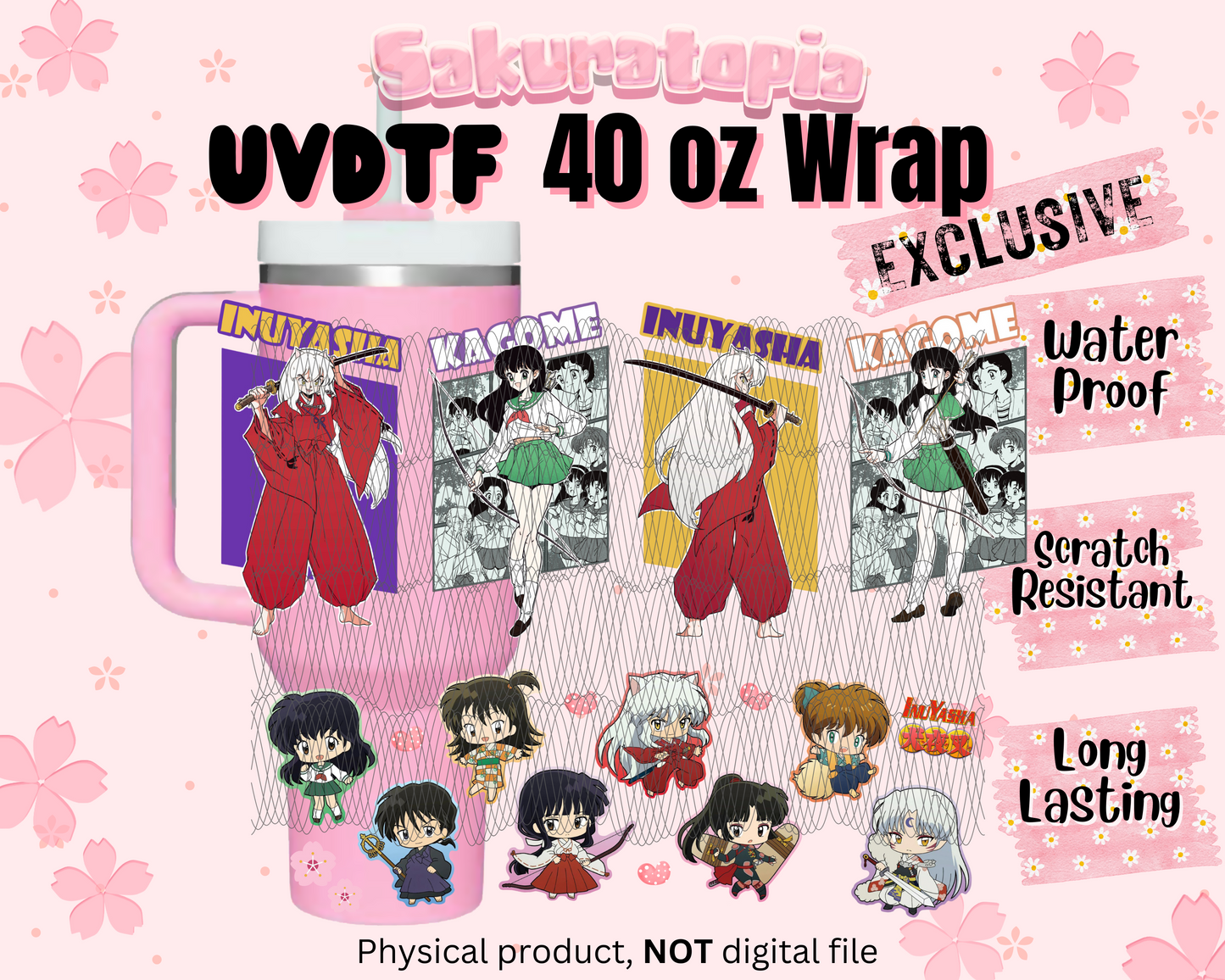 UVDTF 40oz Tumbler Inuyasha Anime Wrap, Ready to Use Tumbler UVDTF transfers for tumbler | Ready to Apply UVDTF wraps for 40oz tumbler