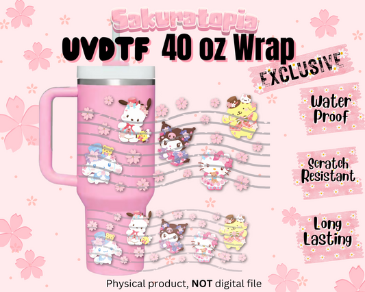 UVDTF 40oz Sanrio Tumbler Anime Wrap, Ready to Use Tumbler UVDTF transfers for tumbler | Ready to Apply UVDTF wraps for 40oz tumbler