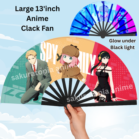 Spy X Family Anime Clack Fan, Anime Rave Clack Fan, Anime Party Clack Fan, Club fan, UV glow fan, Snap fan, festival fan, 13 inch Fan