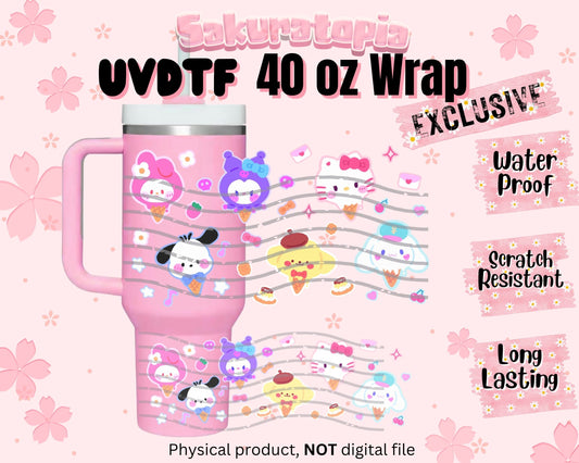 UVDTF 40oz Tumbler Sanrio Anime Wrap, Ready to Use Tumbler UVDTF transfers for tumbler | Ready to Apply UVDTF wraps for 40oz tumbler