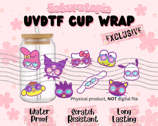 UVDTF Sanrio Anime Cup Wrap, Ready to Use Glass Cup UVDTF transfers for Glass Can | Ready to Apply UVDTF wraps for Libbey Glass