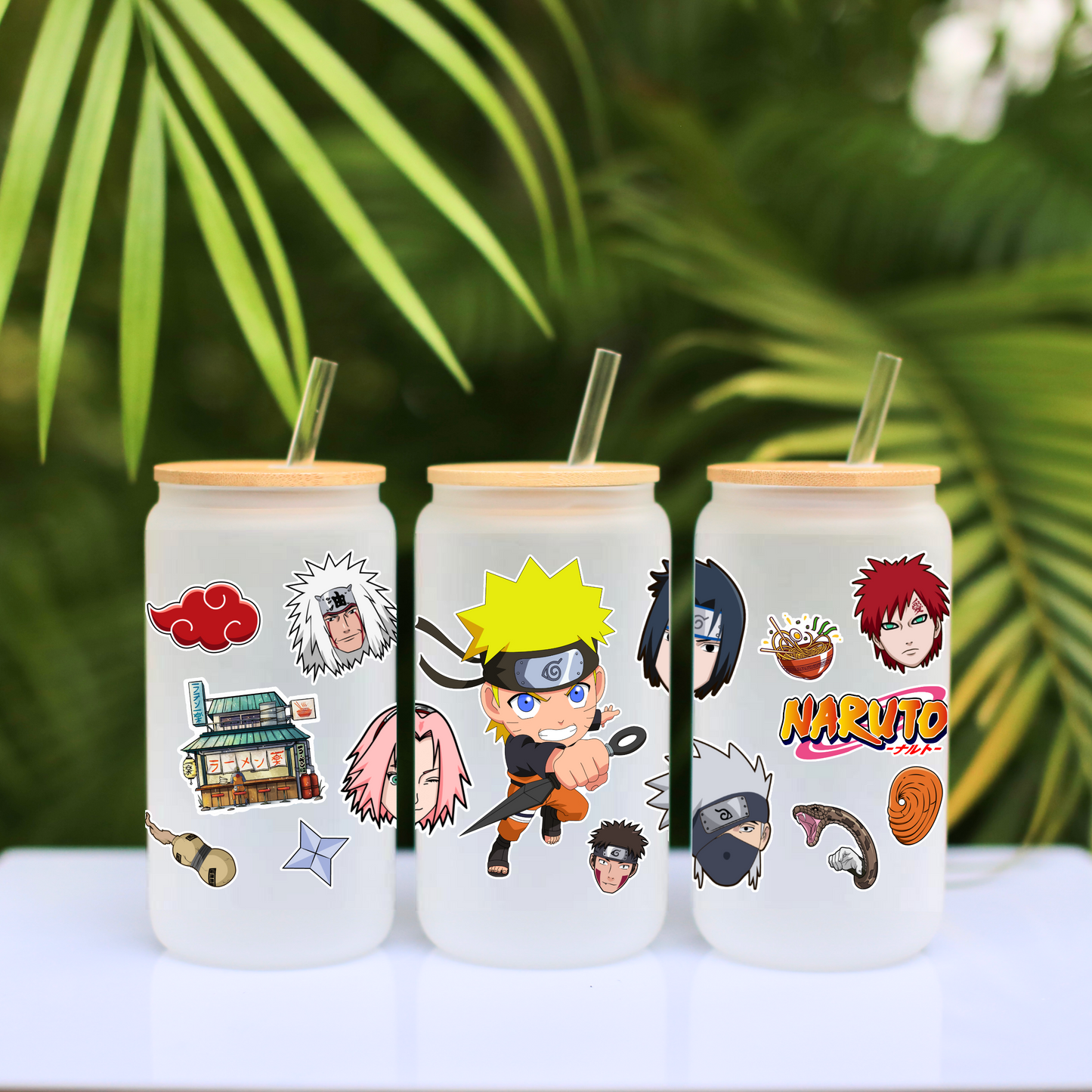 Naruto Anime 16oz Beer Can Glass with Straw and Lid