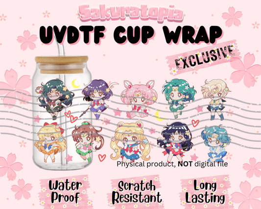 UVDTF Sailor Moon Anime Cup Wrap, Ready to Use Glass Cup UVDTF transfers for Glass Can | Ready to Apply UVDTF wraps for Libbey Glass