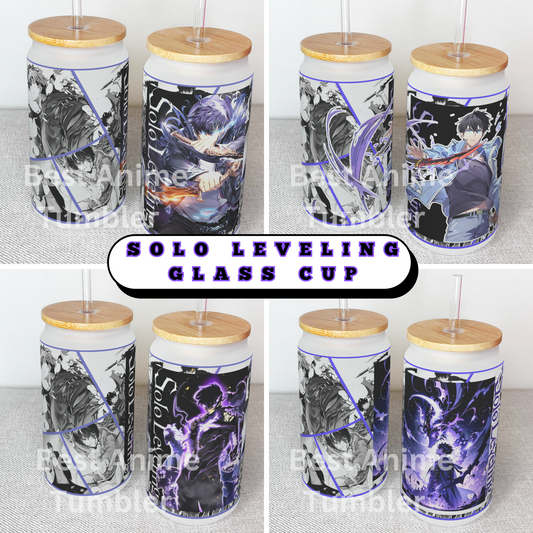 Solo Leveling Anime Matte/ Frosted Glass cup 16oz Beer Can Glass with Straw and Lid