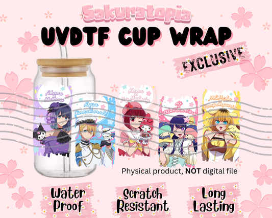 UVDTF Anime Cup Wrap, Ready to Use Glass Cup UVDTF transfers for Glass Can | Ready to Apply UVDTF wraps for Libbey Glass