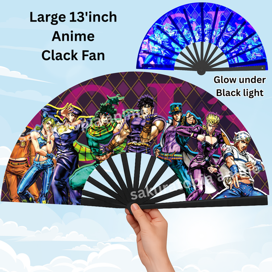 JoJo  Anime Clack Fan, Anime Rave Clack Fan, Anime Party Clack Fan, Club fan, UV glow fan, Snap fan, festival fan, 13 inch Fan