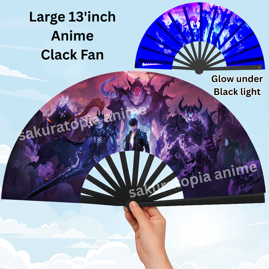 Solo Leveling Anime Clack Fan, Anime Rave Clack Fan, Anime Party Clack Fan, Club fan, UV glow fan, Snap fan, festival fan, 13 inch Fan