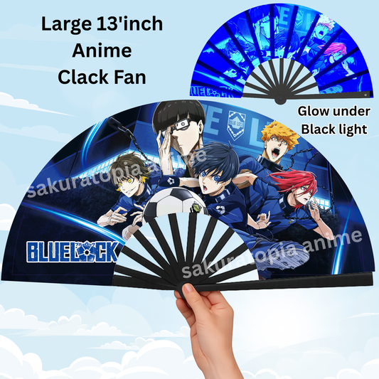 Blue Lock Anime Clack Fan, Anime Rave Clack Fan, Anime Party Clack Fan, Club fan, UV glow fan, Snap fan, festival fan, 13 inch Fan