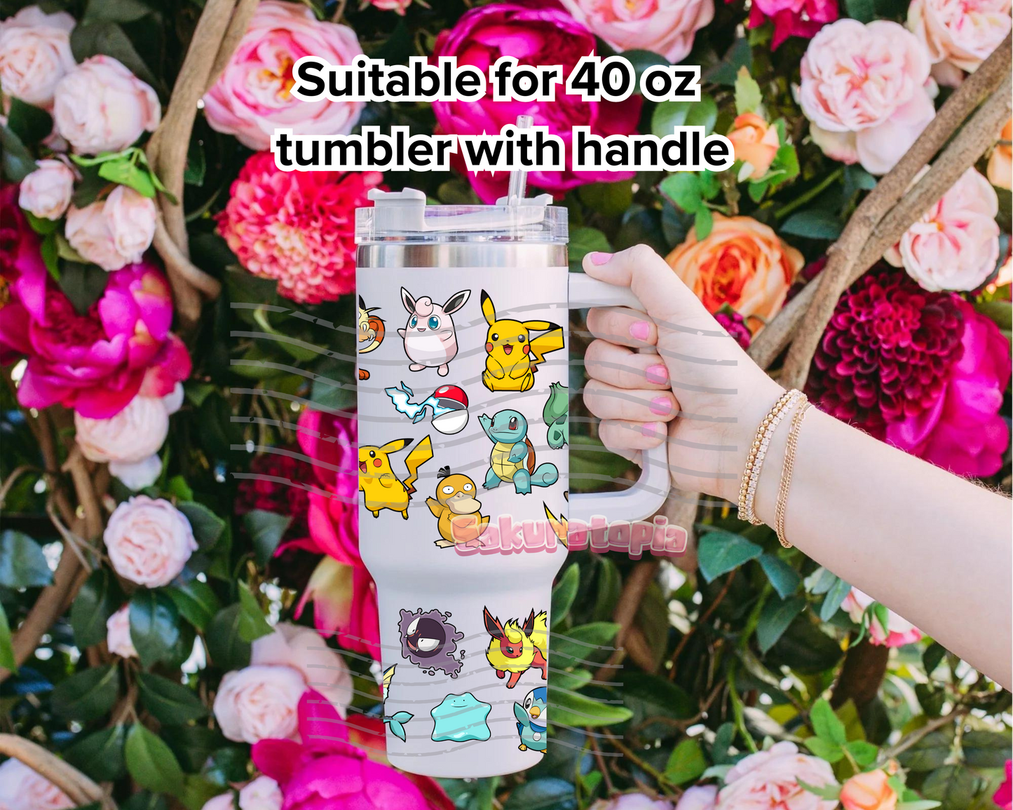 UVDTF 40oz Tumbler Pokémo Anime Wrap, Ready to Use Tumbler UVDTF transfers for tumbler | Ready to Apply UVDTF wraps for 40oz tumbler