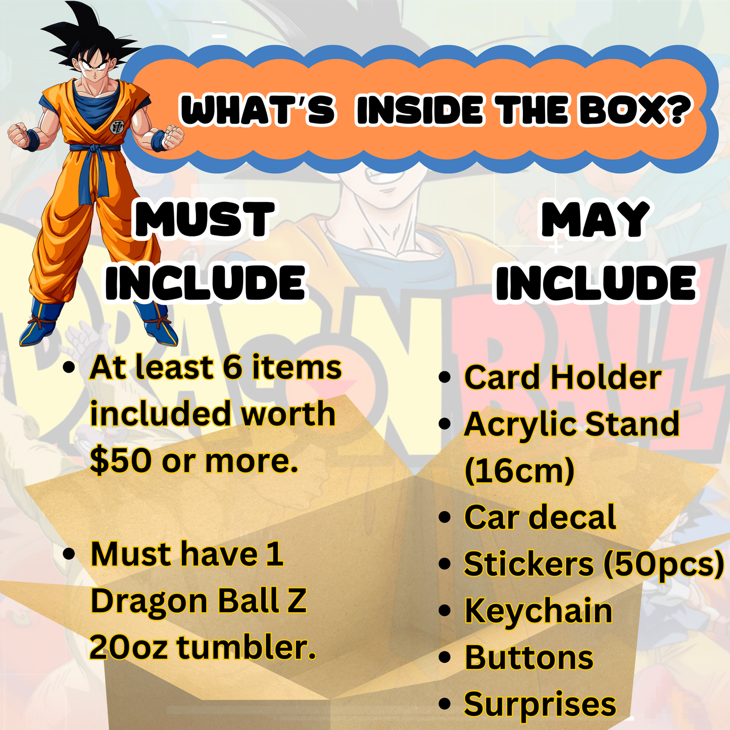 Blind Date with Dragon Ball Z Mystery Box – 20oz Tumbler + 5 Surprise Dragon Ball Z Merch Items