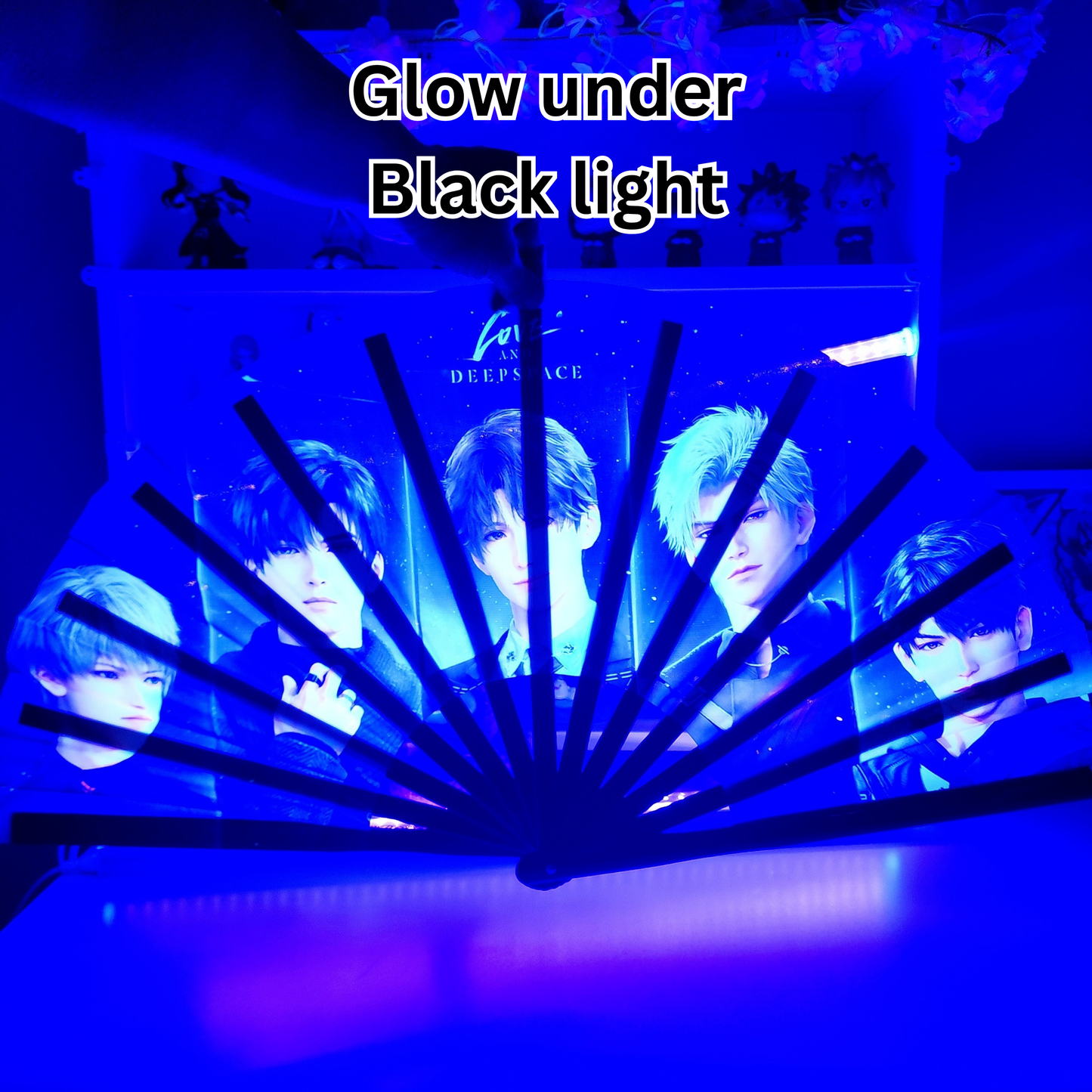 Love and Deep Space Anime Clack Fan, Anime Rave Clack Fan, Anime Party Clack Fan, Club fan, UV glow fan, Snap fan, festival fan, 13 inch Fan