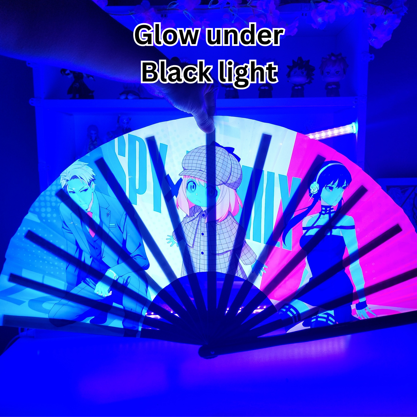Spy X Family Anime Clack Fan, Anime Rave Clack Fan, Anime Party Clack Fan, Club fan, UV glow fan, Snap fan, festival fan, 13 inch Fan