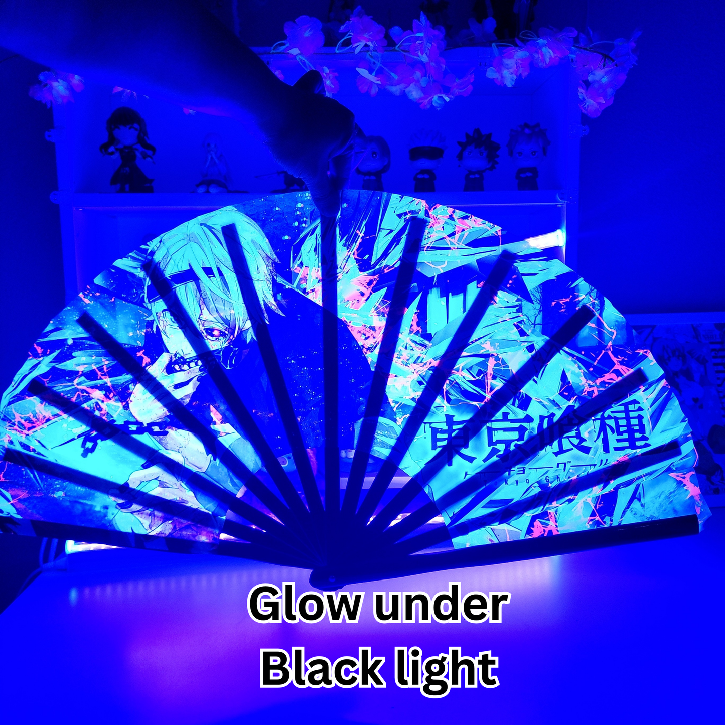 Tokyo Ghoul Anime Clack Fan, Anime Rave Clack Fan, Anime Party Clack Fan, Club fan, UV glow fan, Snap fan, festival fan, 13 inch Fan