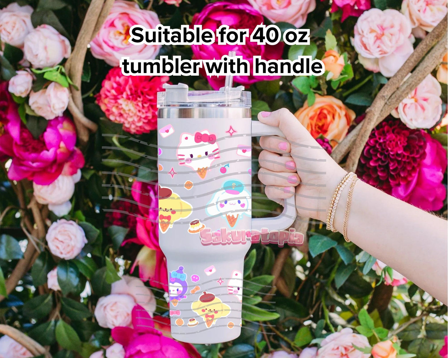 UVDTF 40oz Tumbler Sanrio Anime Wrap, Ready to Use Tumbler UVDTF transfers for tumbler | Ready to Apply UVDTF wraps for 40oz tumbler