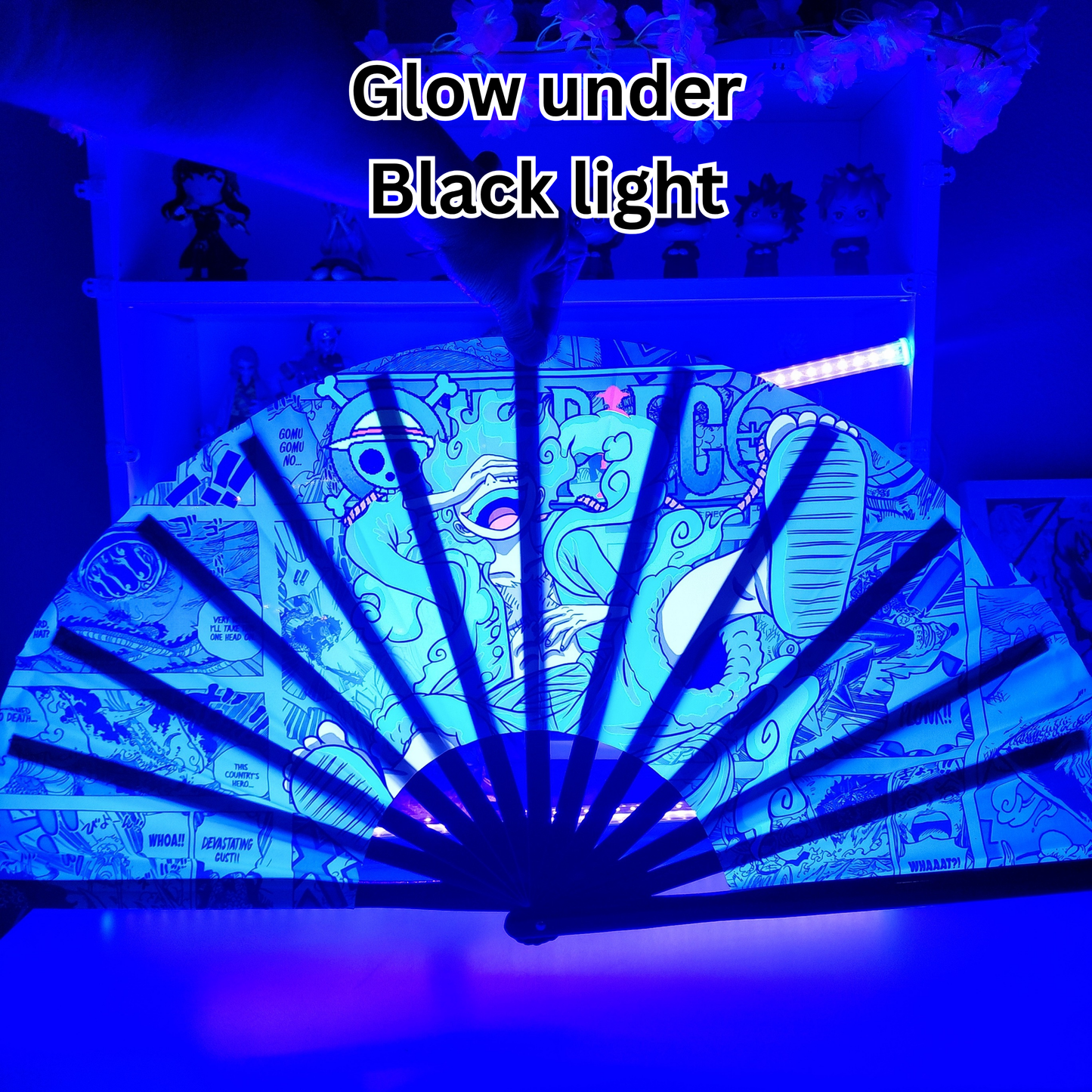 One Piece Anime Clack Fan, Anime Rave Clack Fan, Anime Party Clack Fan, Club fan, UV glow fan, Snap fan, festival fan, 13 inch Fan