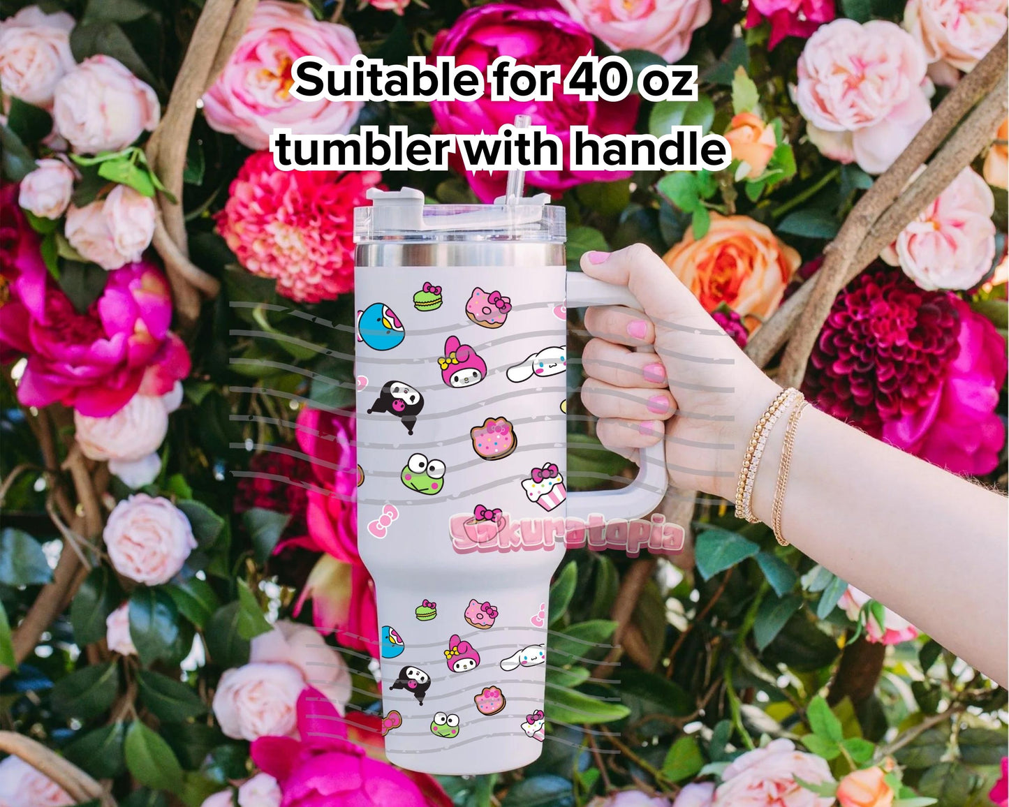 UVDTF 40oz Tumbler Sanrio Anime Wrap, Ready to Use Tumbler UVDTF transfers for tumbler | Ready to Apply UVDTF wraps for 40oz tumbler