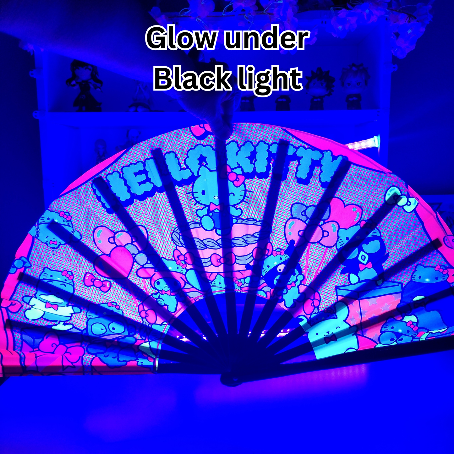 HK Anime Clack Fan, Anime Rave Clack Fan, Anime Party Clack Fan, Club fan, UV glow fan, Snap fan, festival fan, 13 inch Fan